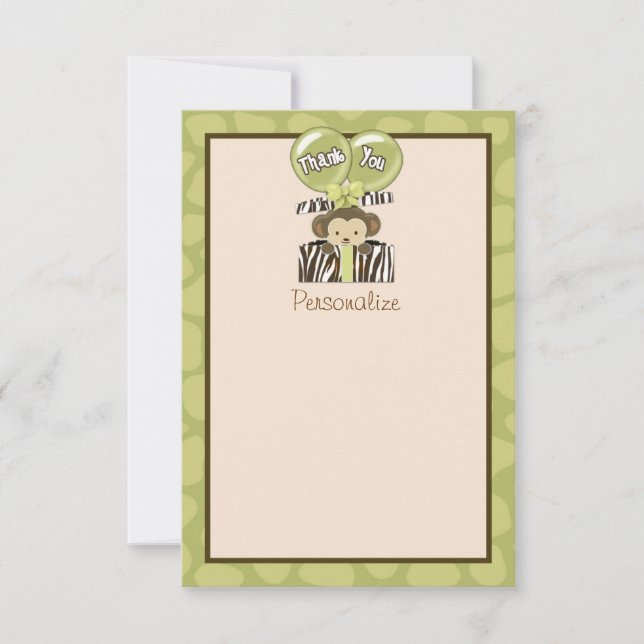 Monkey Baby Shower FLAT Thank You CA 3.5"x5" Note Card (Front)
