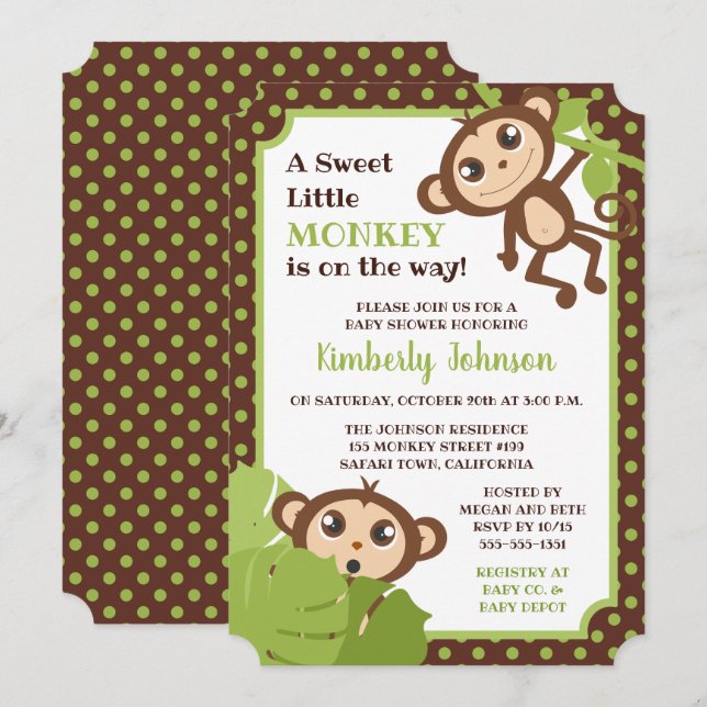 Monkey Baby Shower Invitation (Front/Back)
