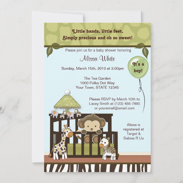 Monkey Baby Shower Invitation jungle safari CA-B (Front)
