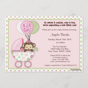 Monkey Baby Shower Invitation pink green polka dot