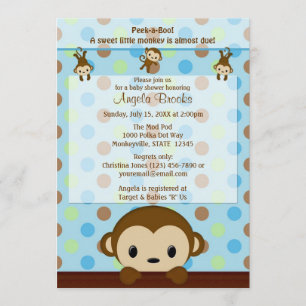 MONKEY Baby Shower invitation Polka Dot BLUE GREEN