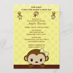 MONKEY Baby Shower invitation Polka YELLOW GIRL