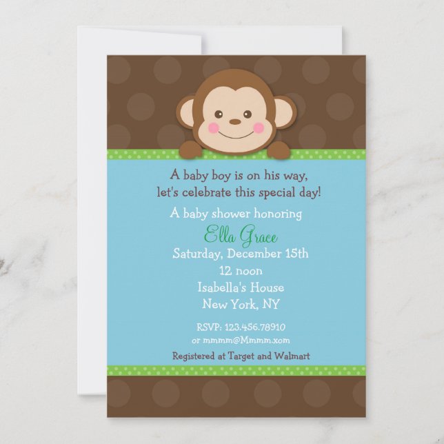 Monkey Baby Shower Invitations Garçon (Devant)