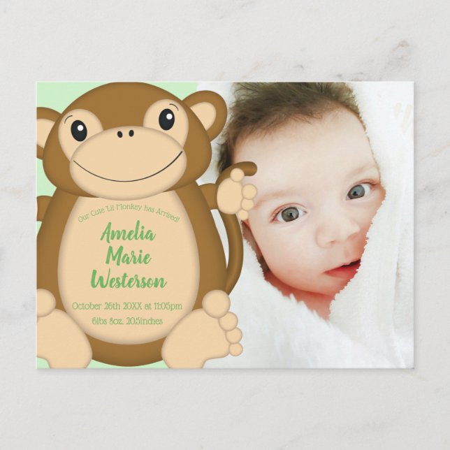 Monkey Baby Shower Jungle Postcard (Front)
