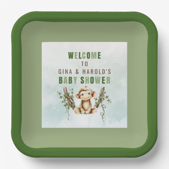 Monkey Baby Shower Personalized Paper Plates (Front)
