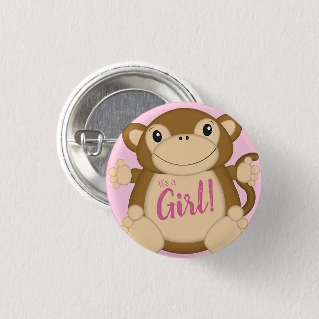 Monkey Baby Shower Pink 1 Inch Round Button (Front & Back)