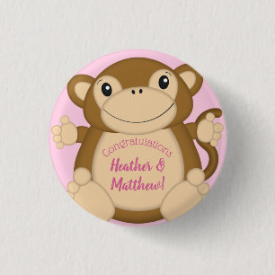 Monkey Baby Shower Pink 1 Inch Round Button