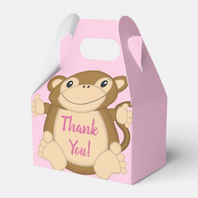 Monkey Baby Shower Pink Favor Box (Front Side)