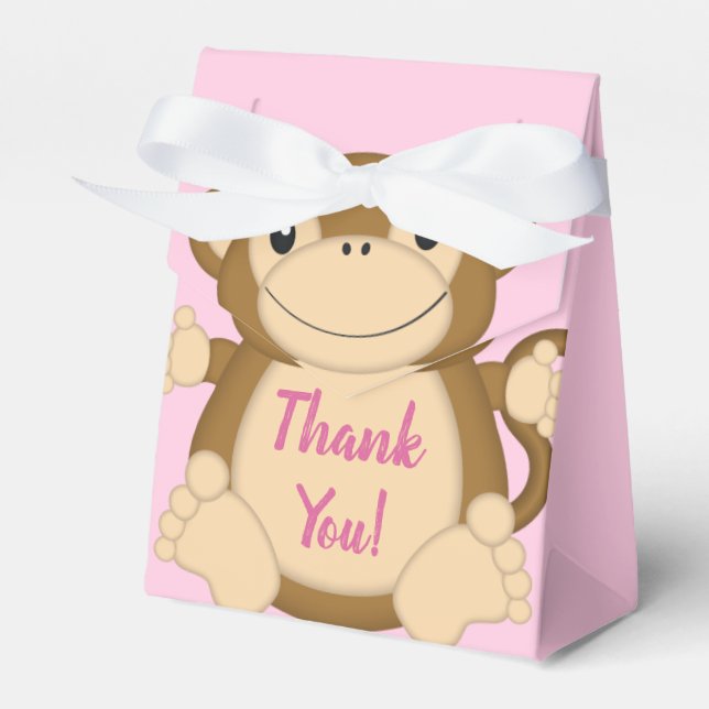 Monkey Baby Shower Pink Favor Box (Front Side)