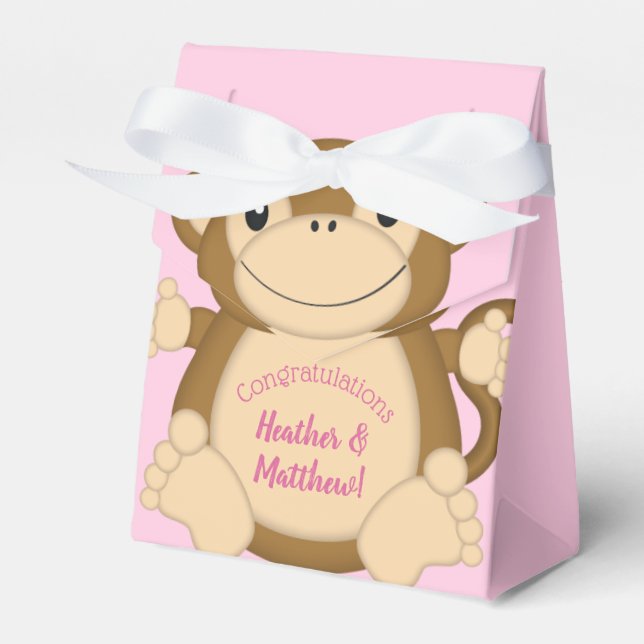 Monkey Baby Shower Pink Favor Box (Front Side)