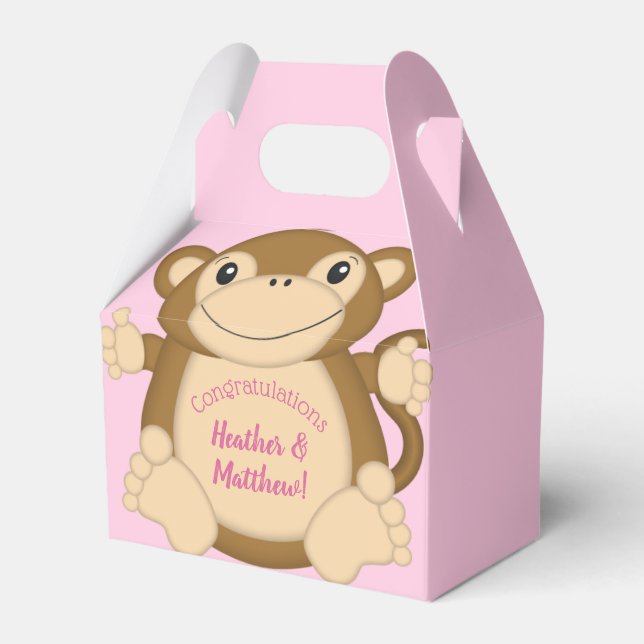 Monkey Baby Shower Pink Favor Box (Front Side)