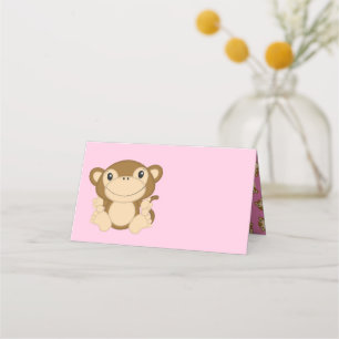 Monkey Baby Shower Pink Place Card