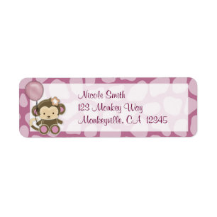 Monkey Baby Shower Return Address Label ORCHID