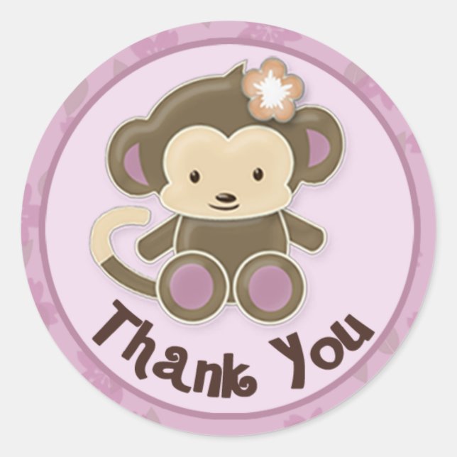 Monkey Baby Shower Thank You labels/seals CJ-O #04 Classic Round Sticker (Front)