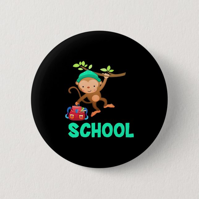 Monkey Back To School 2 Inch Round Button (Front)