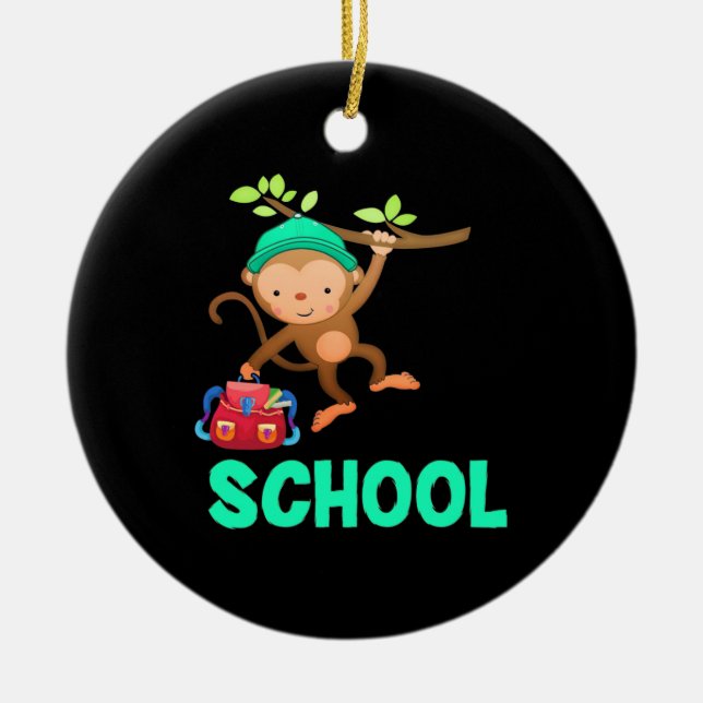Monkey Back To School Ceramic Ornament (Front)