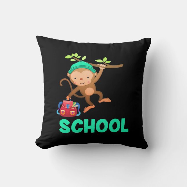 Monkey Back To School Throw Pillow (Front)