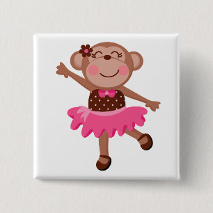 Monkey Ballerina 2 Inch Square Button