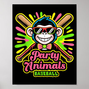 Monkey Banana Baseball Funny Vintage Baseball Team Poster