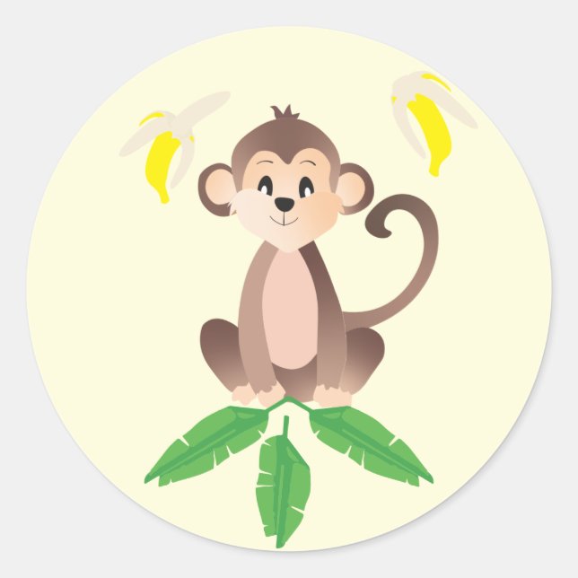 Monkey Bananas Peeled Tropical Leaves Yellow Classic Round Sticker (Front)