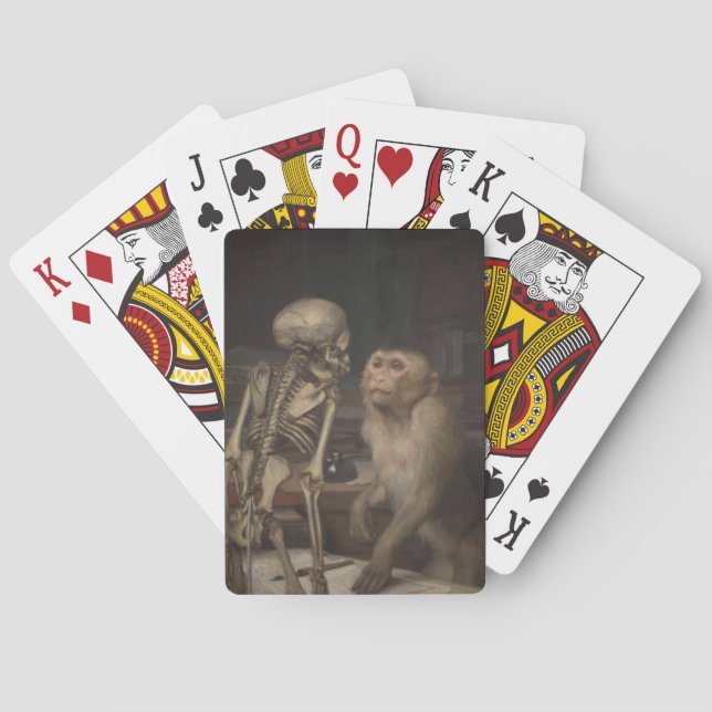 Monkey Before a Skeleton (by Gabriel von Max) Playing Cards (Back)