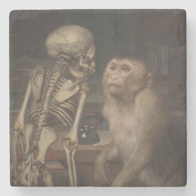 Monkey Before a Skeleton (by Gabriel von Max) Stone Coaster (Front)