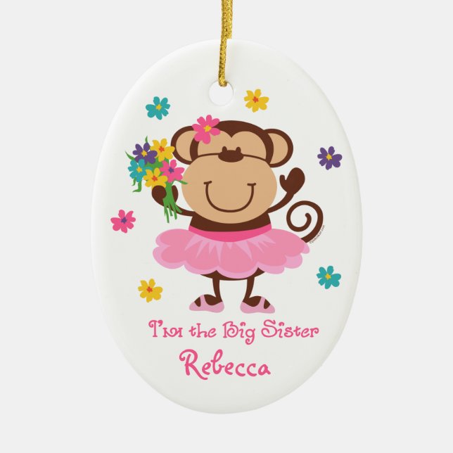 Monkey Big Sister Personalized Ornament (Front)