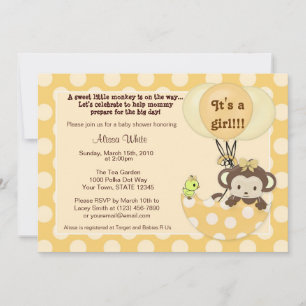 Monkey Birdie Umbrella Baby Shower Invitation