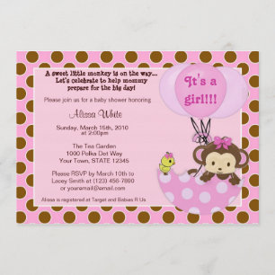 Monkey Birdie Umbrella Baby Shower Invitation