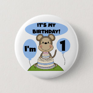 Monkey Birthday Boy 1st 2 Inch Round Button