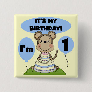 Monkey Birthday Boy 1st 2 Inch Square Button