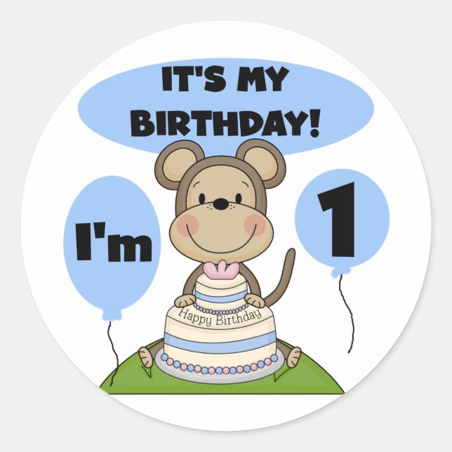 Monkey Birthday Boy 1st Classic Round Sticker (Front)