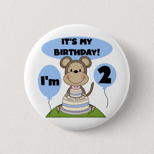 Monkey Birthday Boy 2nd Tshirts and Gifts 2 Inch Round Button (Front)