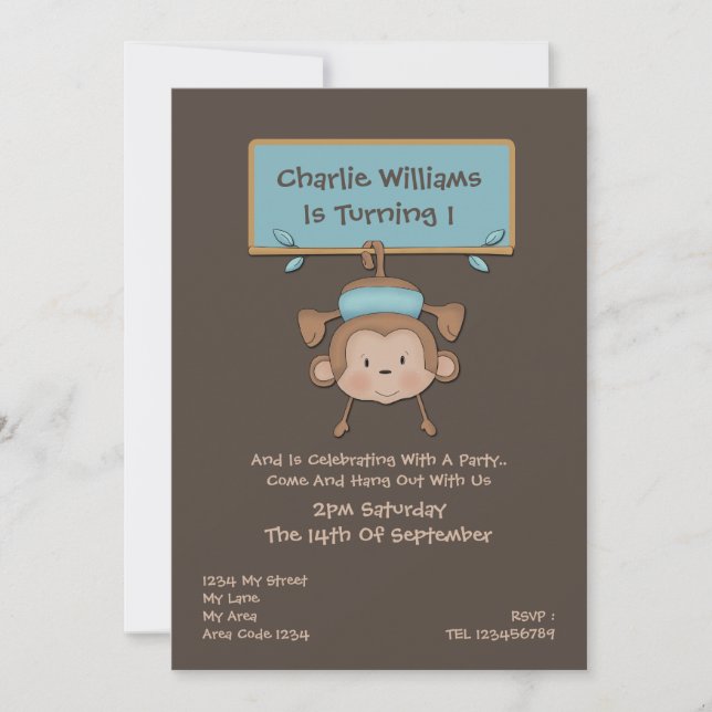Monkey Birthday Party Invitation (Front)