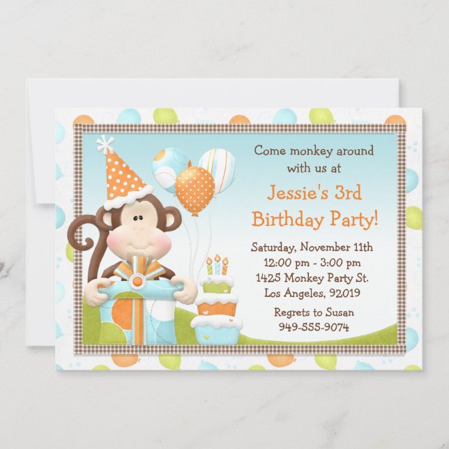 Monkey Birthday Party Invitation (Front)