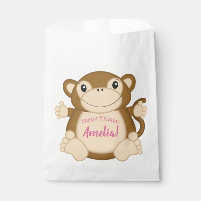 Monkey Birthday Party Pink Favour Bag (Front)