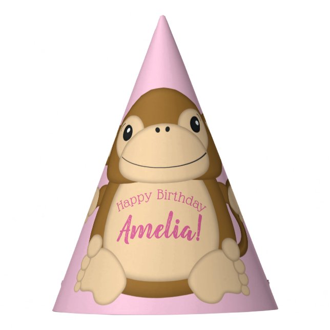 Monkey Birthday Party Pink Hat (Front)