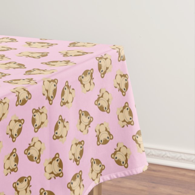 Monkey Birthday Party Pink Tablecloth (In Situ)