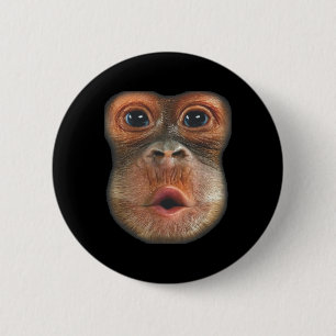 Monkey Blowing Stomach Face  2 Inch Round Button