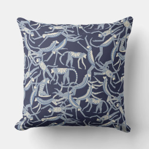 monkey blue throw pillow