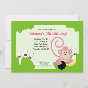 Monkey Bowl Bowling Party Birthday 5x7 Invitation