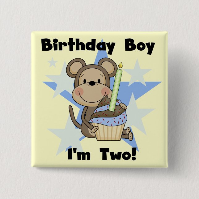 Monkey Boy 2nd Birthday Tshirts and Gifts 2 Inch Square Button (Front)