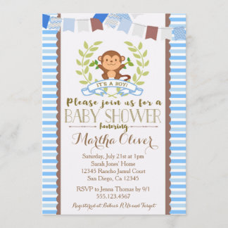 Monkey Boy Baby Shower Invitation
