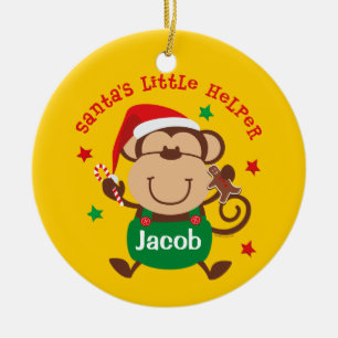 Monkey Boy Santa's Helper Personalized Ornament