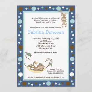 Monkey Business Dark Blue / Brown Baby Shower Invitation