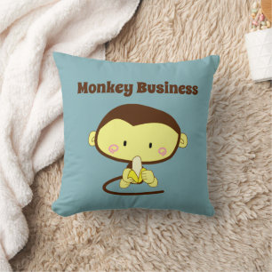Monkey Business Funny Cartoon Monkey Design Throw Pillow