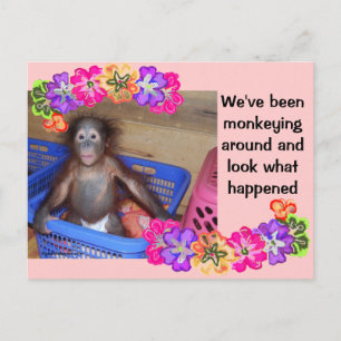 Monkey Business New Baby Announcement Postcard