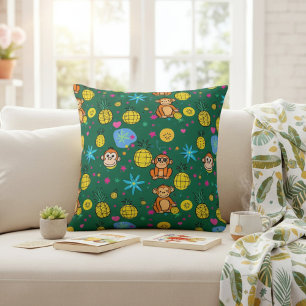 Monkey Business Pattern Throw Pillow