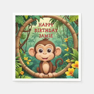 "Monkey Cartoon Party NAPKIN – Custom Text Kids"