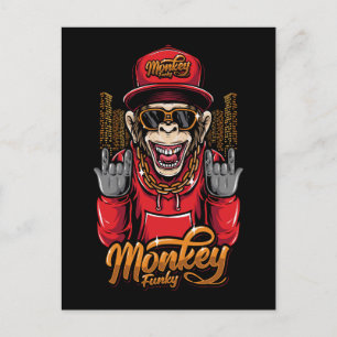 Monkey Character Gold Chain Necklace Urban Street Holiday Postcard